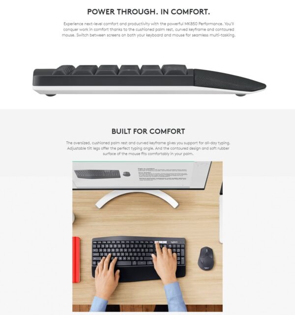 my-11134208-7r98u-lwdsn9g4rzhsf8.jpg Logitech MK850 Multi-Device Performance 2.4GHz Wireless Keyboard and Mouse Combo | Bluetooth | Curved Keyframes
