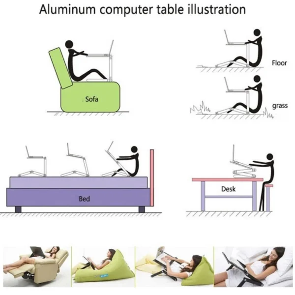 ZZZ Portable Folding Laptop Table Adjustable Computer Desk Stand for Home Office