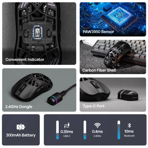 S402b7549e4ab457cb400f2c2d50d6c8fh.webp EPOMAKER Carbon X Wireless Gaming Mouse 400-30000 DPI PAW3950 Sensor RGB