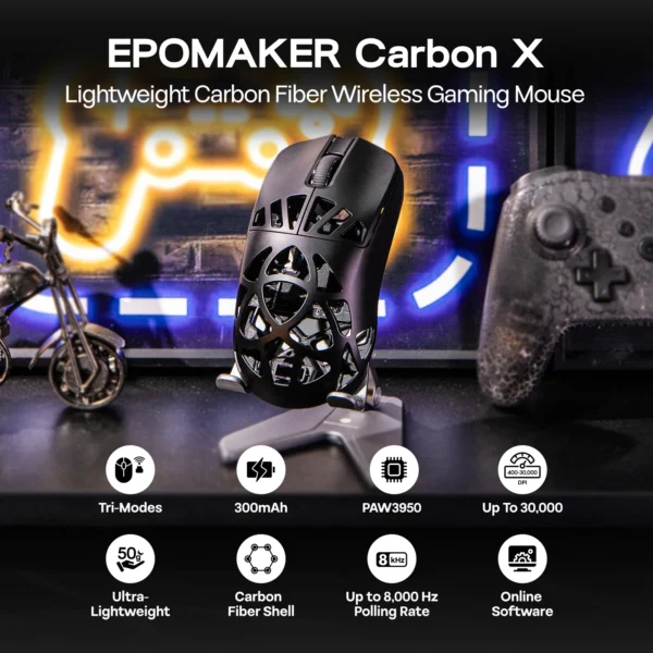 S45525163d9b646deaa9025ff59c47f97f.webp EPOMAKER Carbon X Wireless Gaming Mouse 400-30000 DPI PAW3950 Sensor RGB