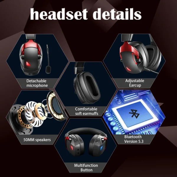S77039e79caa1461493a905c139fb72549.webp Wireless Gaming Headset 3-in-1 2.4G Bluetooth 3.5mm Wired with Detachable Mic