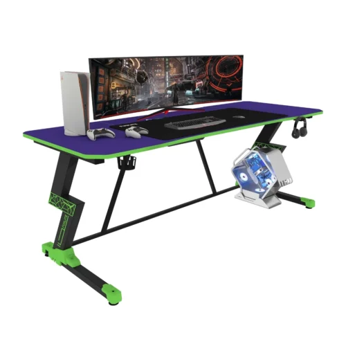 FUSLITE 160cm Gaming Computer Desk Z-Shaped PC Table with Cup Holder Headphone Hook
