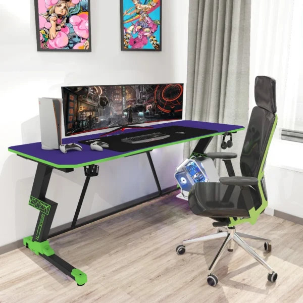 FUSLITE 160cm Gaming Computer Desk Z-Shaped PC Table with Cup Holder Headphone Hook