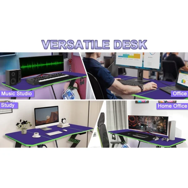 FUSLITE 160cm Gaming Computer Desk Z-Shaped PC Table with Cup Holder Headphone Hook