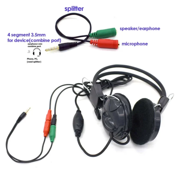 Wired Earphone Headset 3.5mm with Microphone for PC Laptop Video Meeting Call