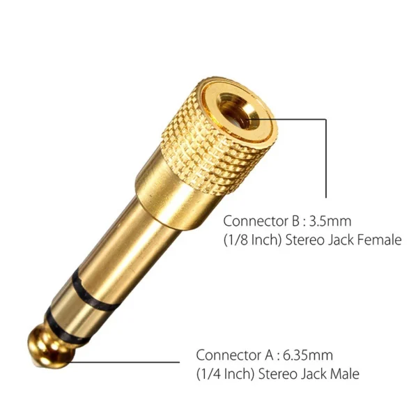 Audio 6.35mm stereo plug to 3.5mm stereo jack Connector Convertor Adapter Gold-plated